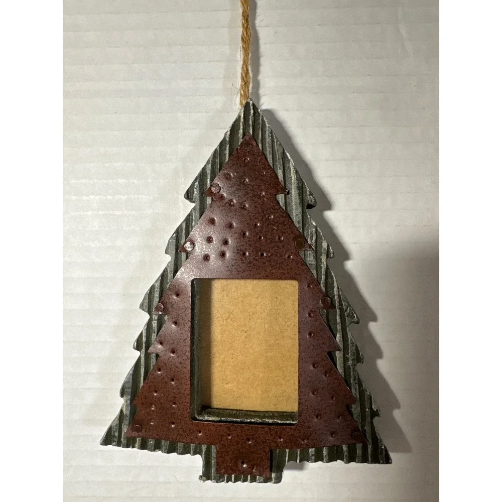 Rustic Galvanized Corrugated Metal Christmas Tree Ornament Picture Frame Rustic